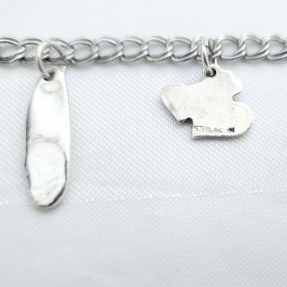 Double Link Charm Bracelet Heart Charms 925 Sterling Silver 7" - Picture 9 of 13